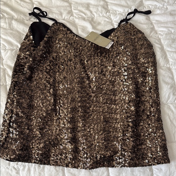 Carmen Marc Valvo Gold Sequin Sleeveless Camisole - Picture 1 of 4